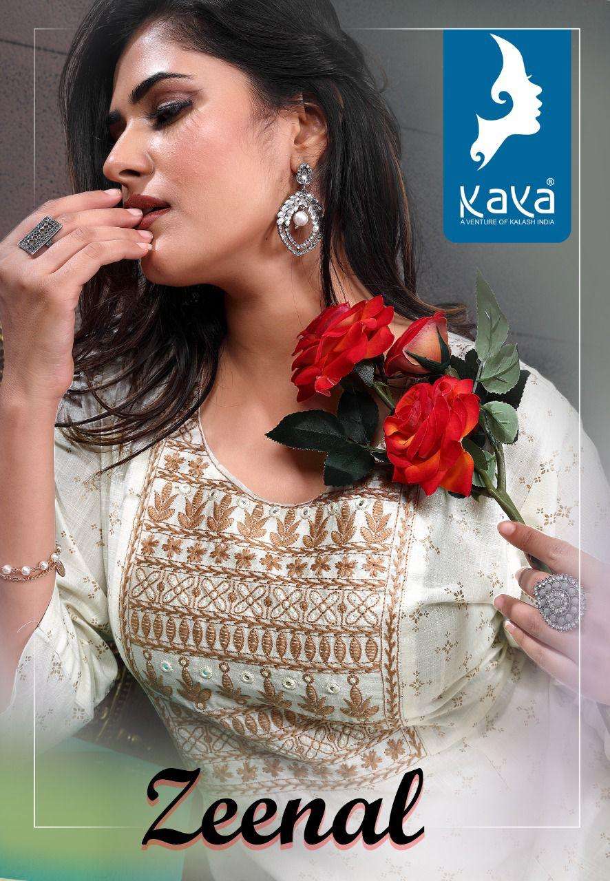 ZEENAL BY KAYA BRAND RAYON PRINT-EMBROIDERY WORK GOWN PATTERN KURTI WHOLESALER AND DEALER