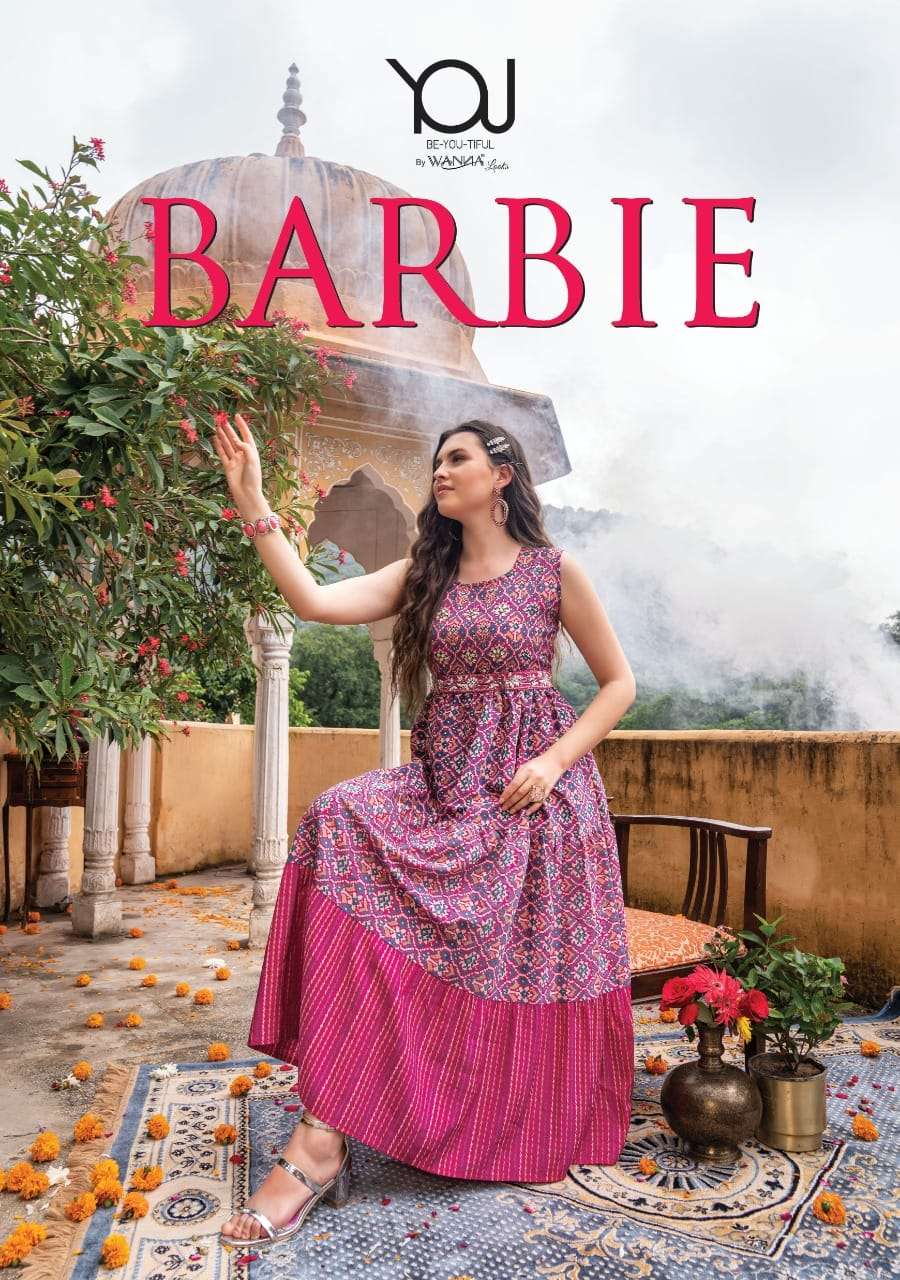 BARBIE BY WANNA BRAND FABRIC RAYON EMBROIDERY WORK FINEST QUALITY OF MODAL HEAVY PRINTS LONG GOWN KU...