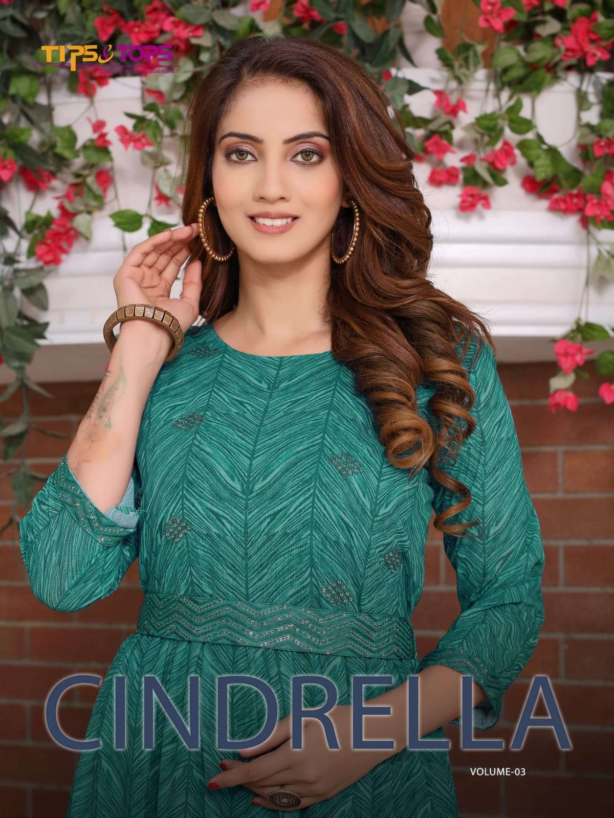 CINDRELLA VOL 03 BY TIPS AND TOPS BRAND HEAVY GEORGETTE MANUAL WORK WITH CLASSY PRINT LONG GOWN KURT...