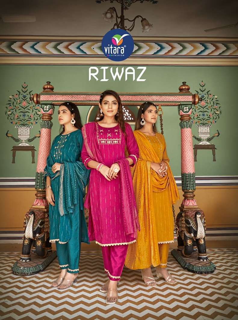 RIWAZ BY VITARA FASHION BRAND FABRIC JACQUARD SEQUENCE AND GOTAPATI WORK LONG KURTI WITH PURE VISCOS...