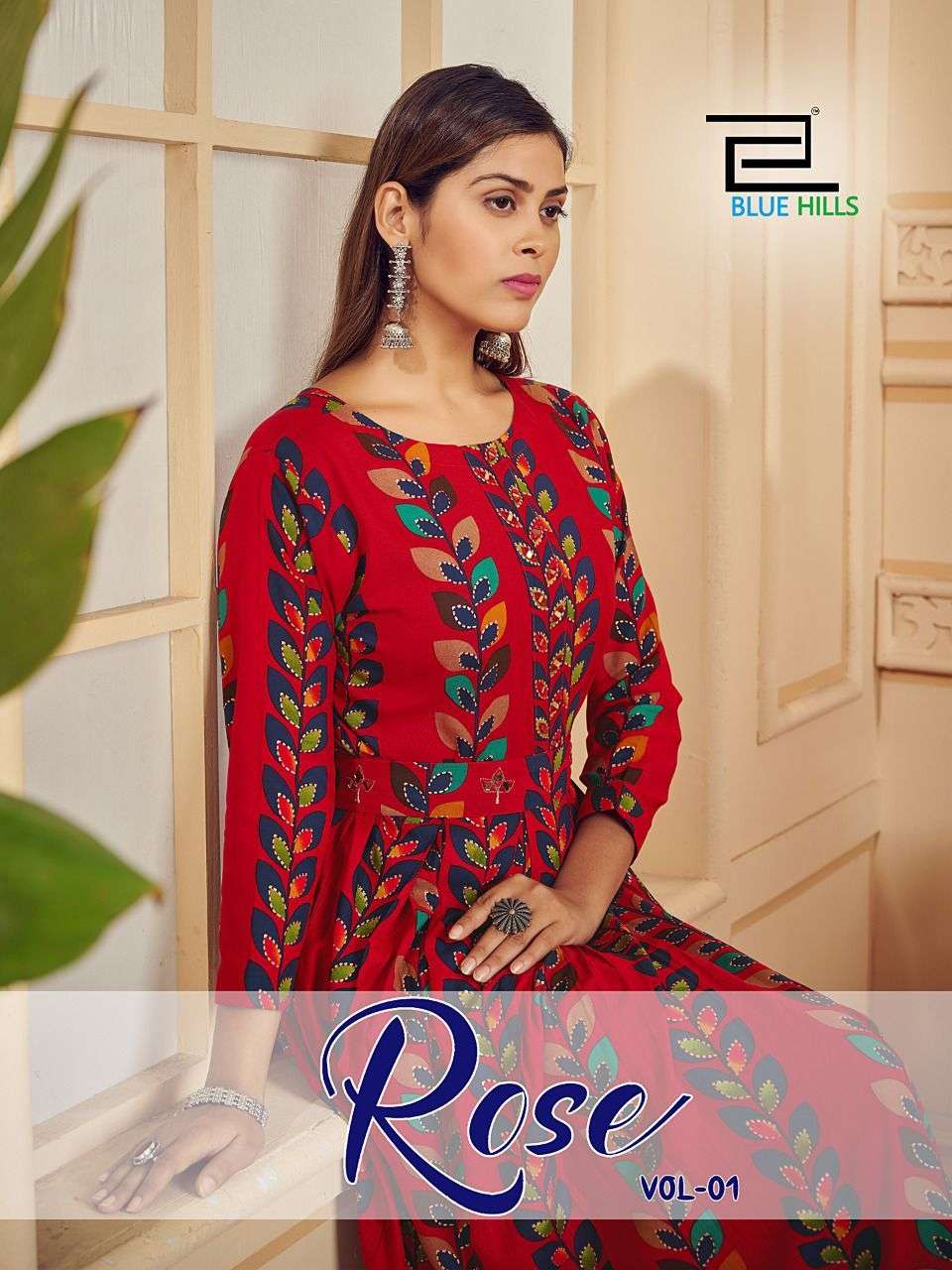 ROSE VOL 1BY BLUE HILLS BRAND RAYON 14KG FOIL PRINT KURTI WITH MIRROR WORK BELT WHOLESALER AND DEALE...