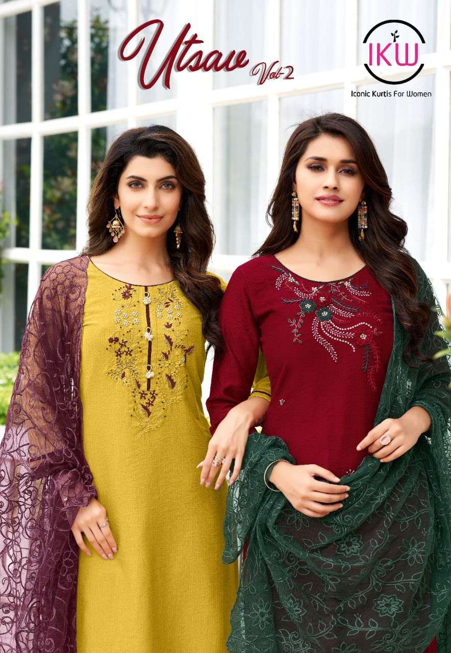 UTSAV VOL-2 BY IKW DESIGNS BRAND SILK HANDWORK CLASSY KURTI WITH LYCRA PANT AND FANCY DUPATTA WHOLES...