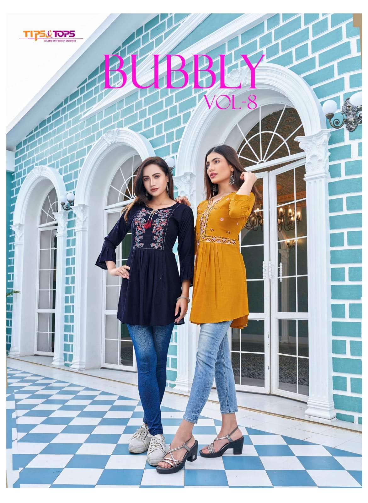 BUBBLY VOL 08 BY TIPS & TOPS BRAND HEAVY RAYON SLUB WITH EMBROIDERY WORK FANCY LONG TOP WHOLESALER A...