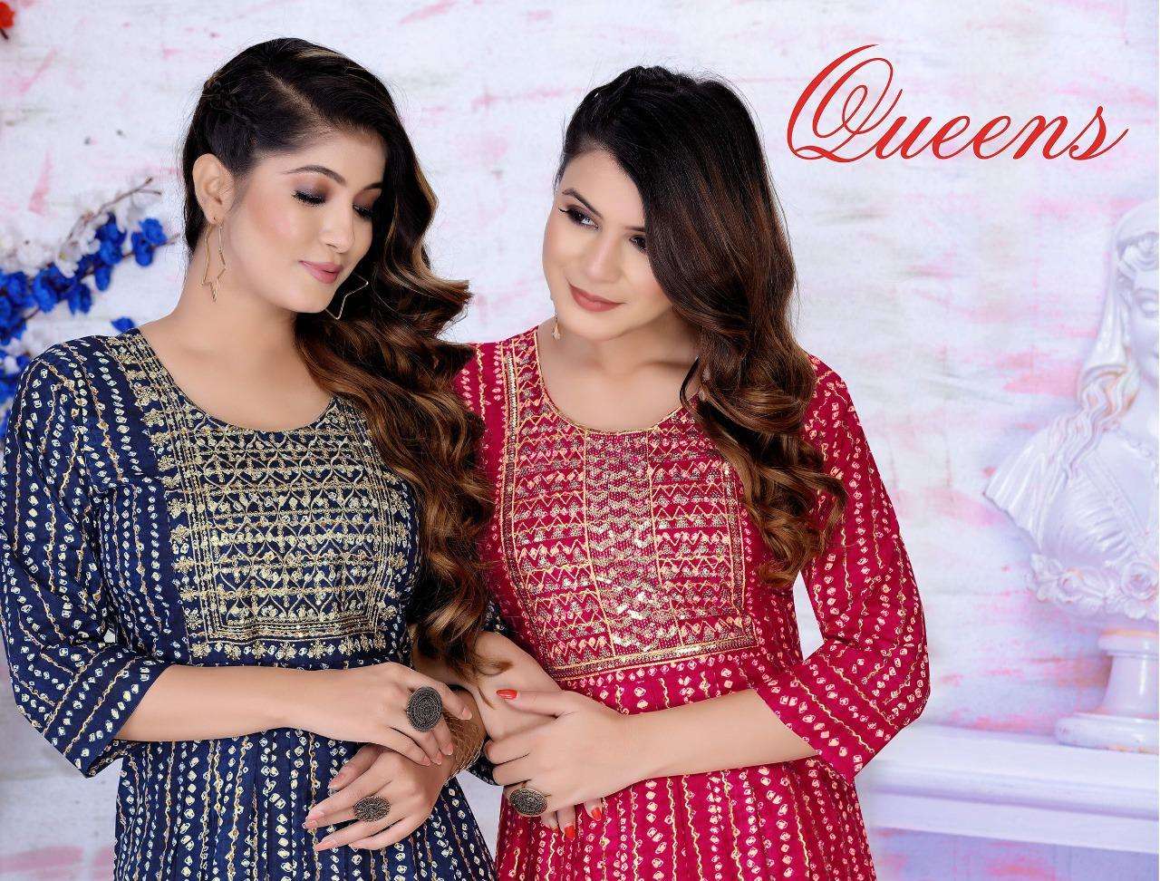 GOLDEN QUEENS VOL 1 BY S3FOREVER BRAND 14 KG RAYON CAPSULE FOIL AND BANDHANI PRINT NAIRA CUT KURTI W...