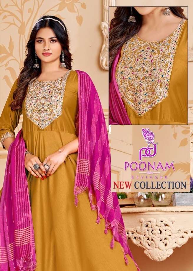 NEW COLLECTION BY POONAM DESIGNER BRAND PURE MODAL SILK WITH PREMIUM EMBROIDERY WORK LONG GOWN KURTI...