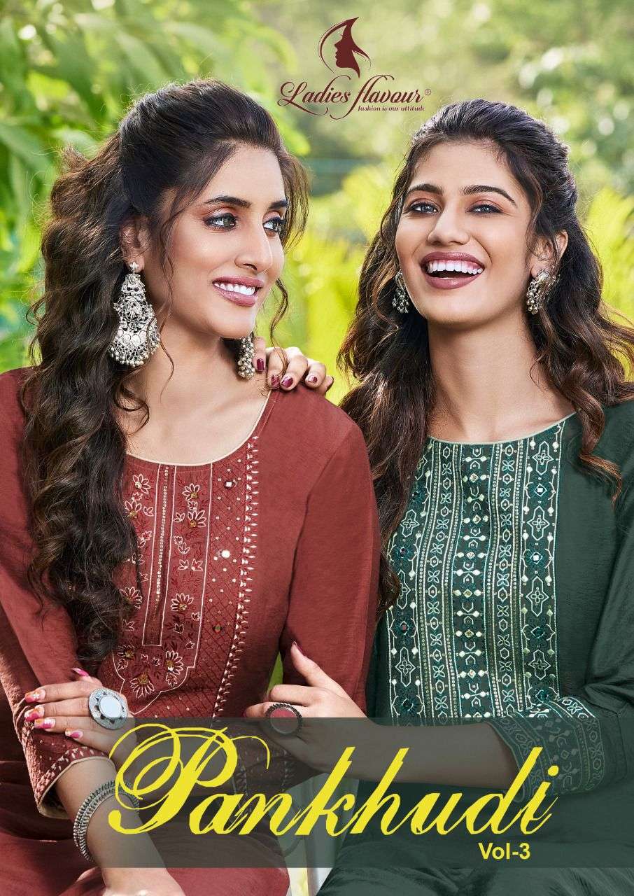 PANKHUDI VOL 3 BY LADIES FLAVOUR BRAND PURE VISCOSE WITH HEAVY SEQUENCE EMBROIDERY WORK STRAIGHT KUR...