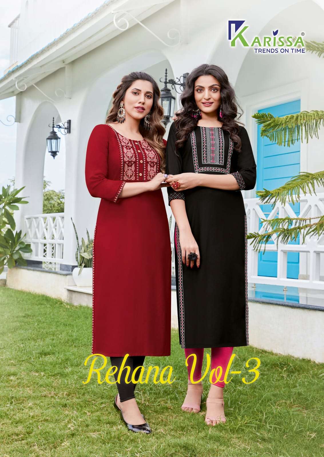 REHANA VOL 3 BY KARISSA BRAND 14 KG RAYON THREAD AND HAND WORK STRAIGHT KURTI WITH POCKET WHOLESALER...