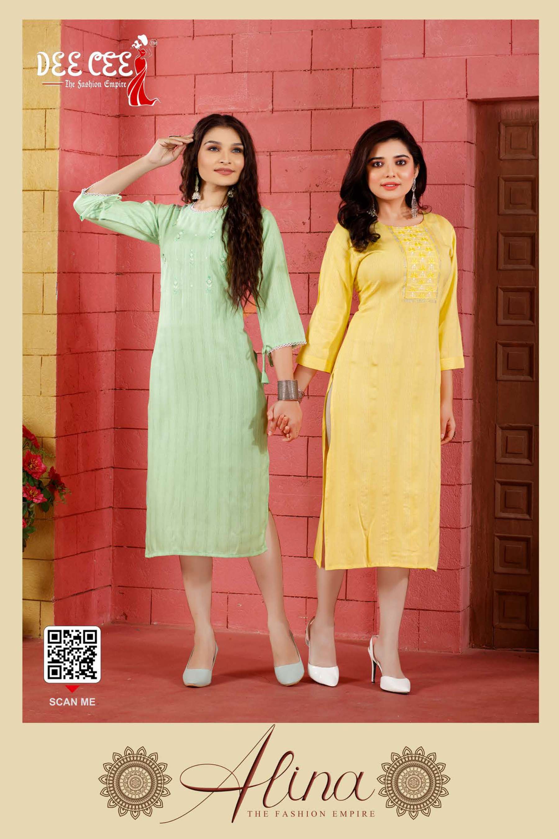 ALINA BY DEE CEE BRAND  - HEAVY DEBBY STRAIGHT CUT KURTI WITH COMPUTER EMBROIDERY AND KHATLI WORK WI...