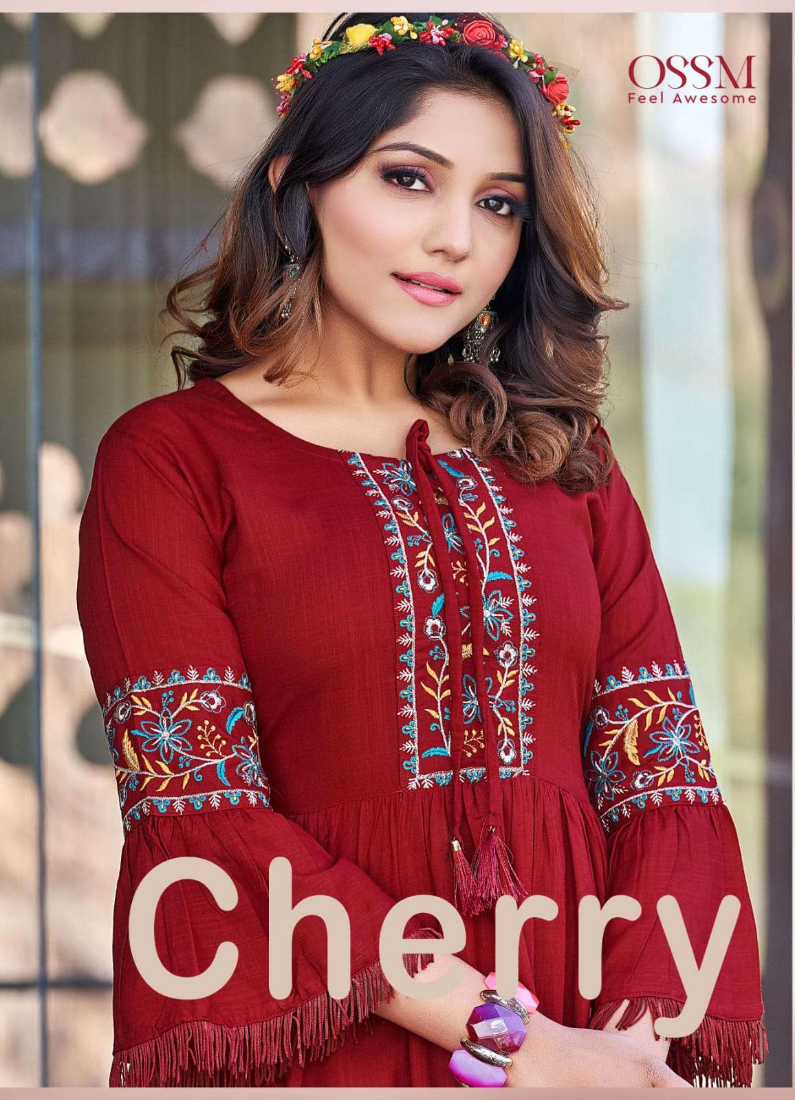 CHERRY BY OSSM - REYON 16KG SLUB HEAVY EMBROIDERY WORK SHORT TOPS OR TUNICS WITH LACE AND FANCY 3/4T...