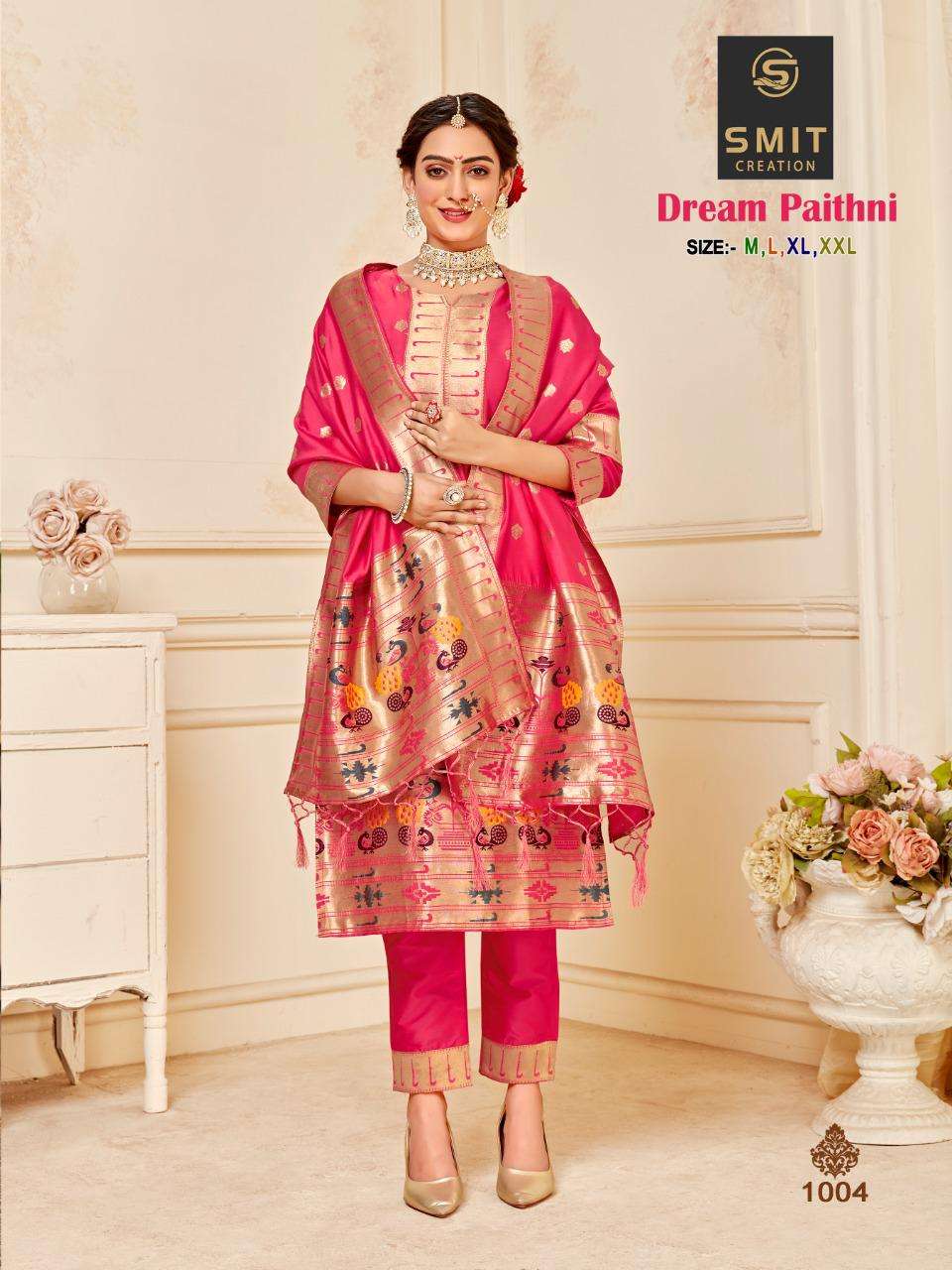  DREAM PAITHNI BY POONAM DESIGNER - PURE TAPELA SILK PAITHANI PATTERN KURTI WITH  PURE TAPETA PANT W...