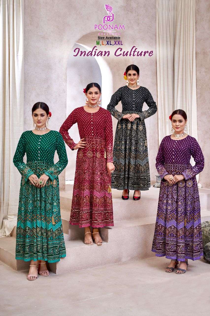 INDIAN CULTURE  BY POONAM DESIGNER - PURE RAYON PRINTTED DESIGNER GOWN WITH PREMIUM QUALITY WITH BUT...