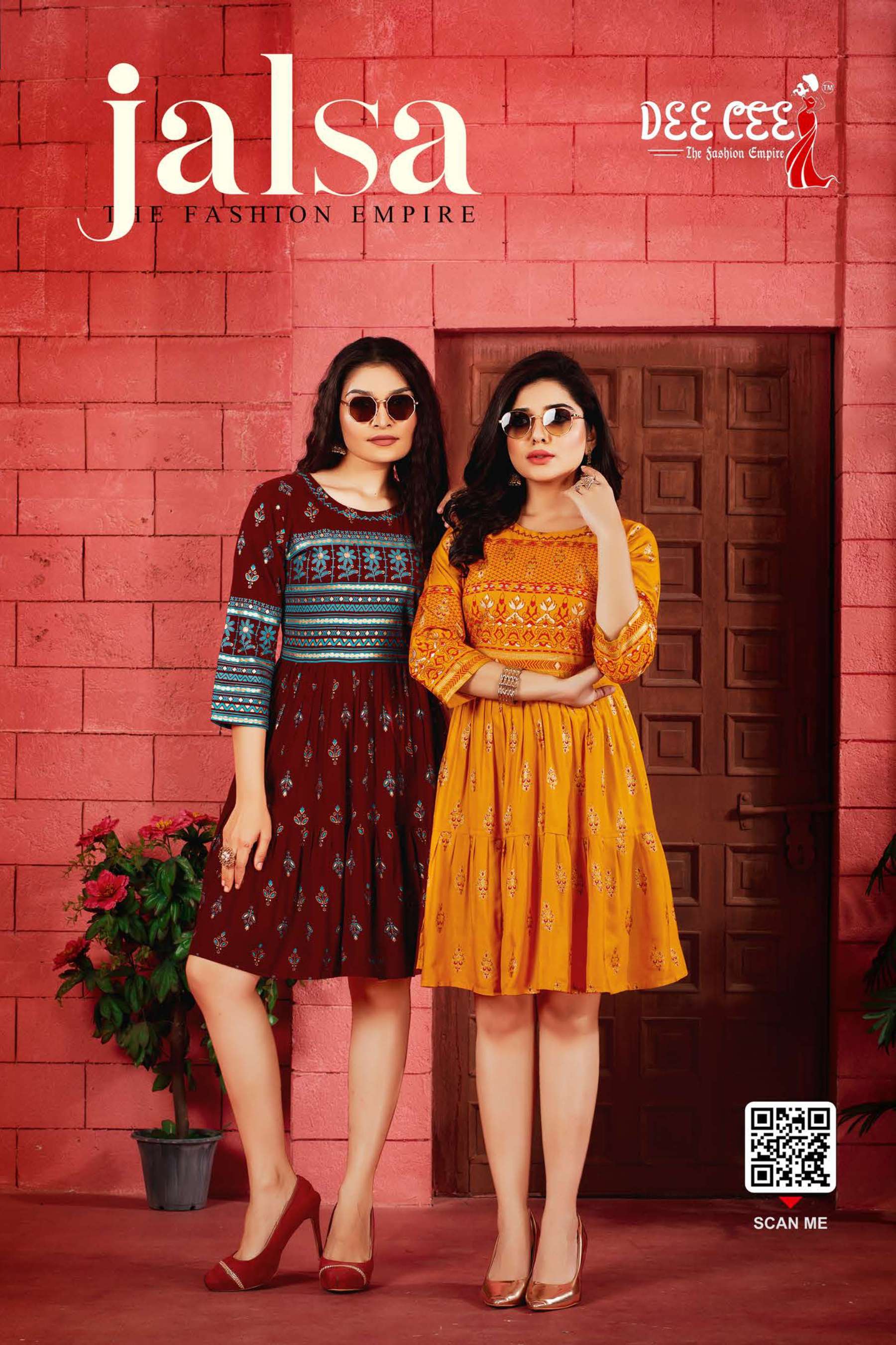 JALSA BY DEECEE BRAND - HEAVY RAYON SLUB SCREEN PRINTED DOUBLE LAYERED FRILL SHORT KURTI - WHOLESALE...