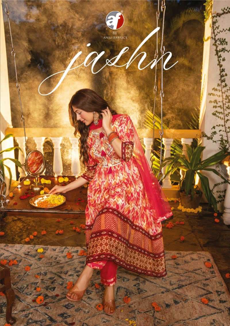 JASHN BY AF BRAND PRESENTS PURE CHINON CHIFFON HANDWORK WITH DIGITAL PRINT HIGH-LOW ANARKALI FESTIVE...