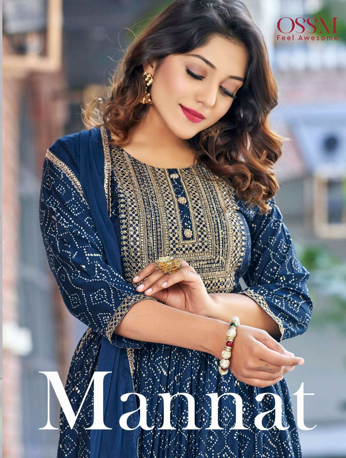 MANNAT BY OSSM BRAND PRESENTS PREMIUM CHANDERI MODAL FOIL PRINTED HEAVY EMBROIDERY WORK NYRA CUT KUR...