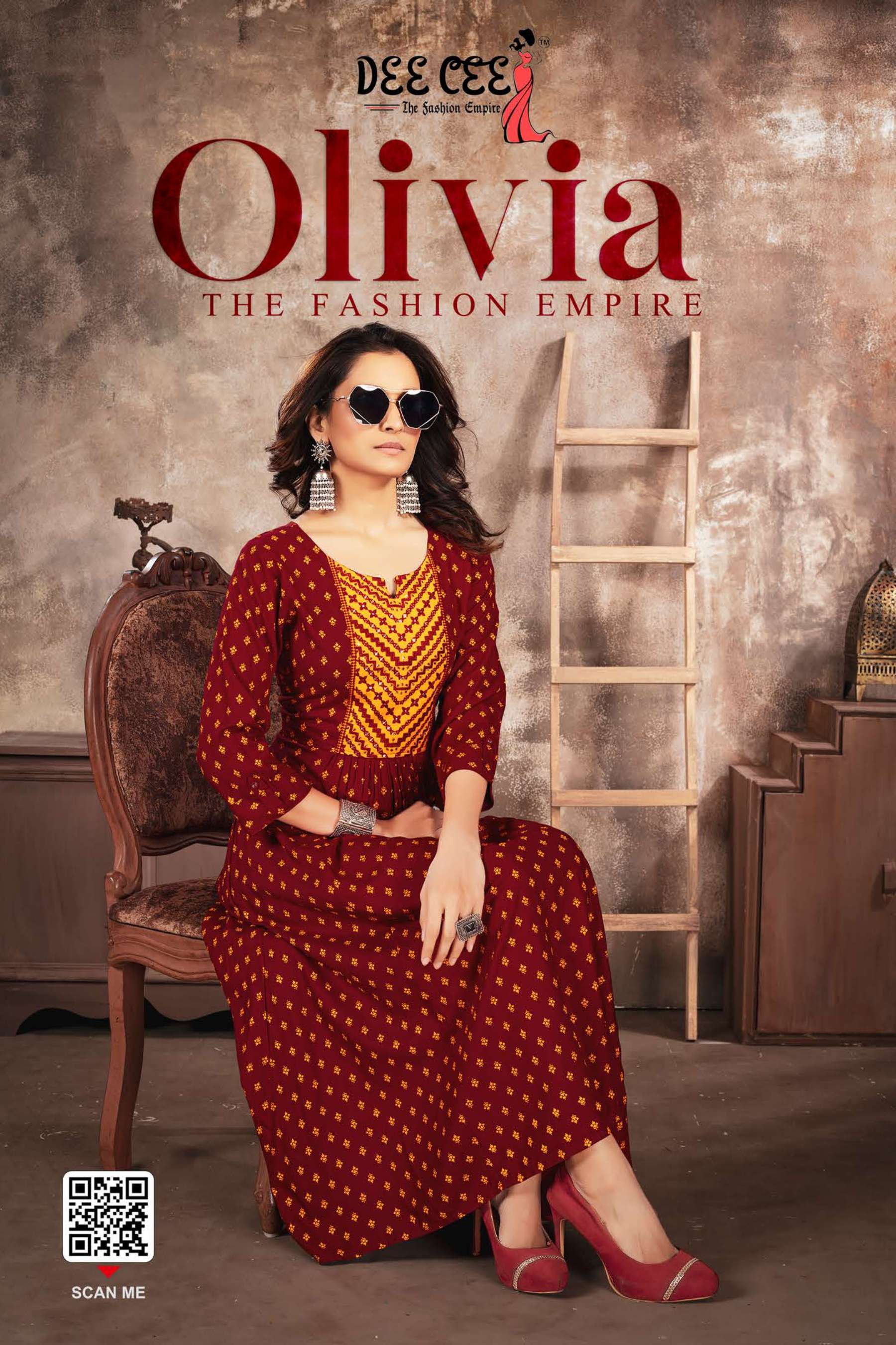 OLIVIA BY DEE CEE BRAND - HEAVY RAYON SCREEN PRINTED KALI PATTERN LONG KURTI WITH EMBROIDERY YOCK - ...