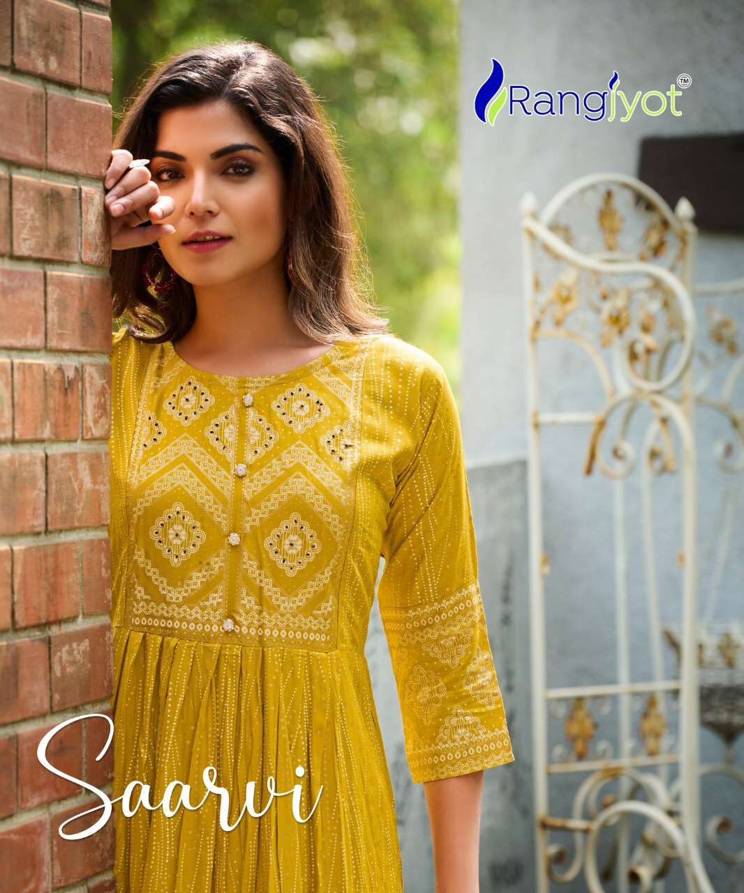 SAARVI VOL 1 BY RANGJYOT BRAND - 14 KG RAYON GOLD FOIL PRINT WITH SEQUENCE WORK KURTI WITH 14 KG RAY...