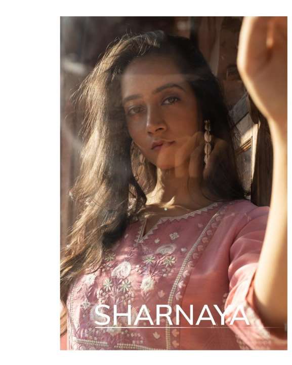 SHARNAYA  BY 100 MILES BRAND LAUNCHES FANCY BLENDED FABRIC HEAVY NECK AND SLEEVES EMBROIDERY KURTI W...