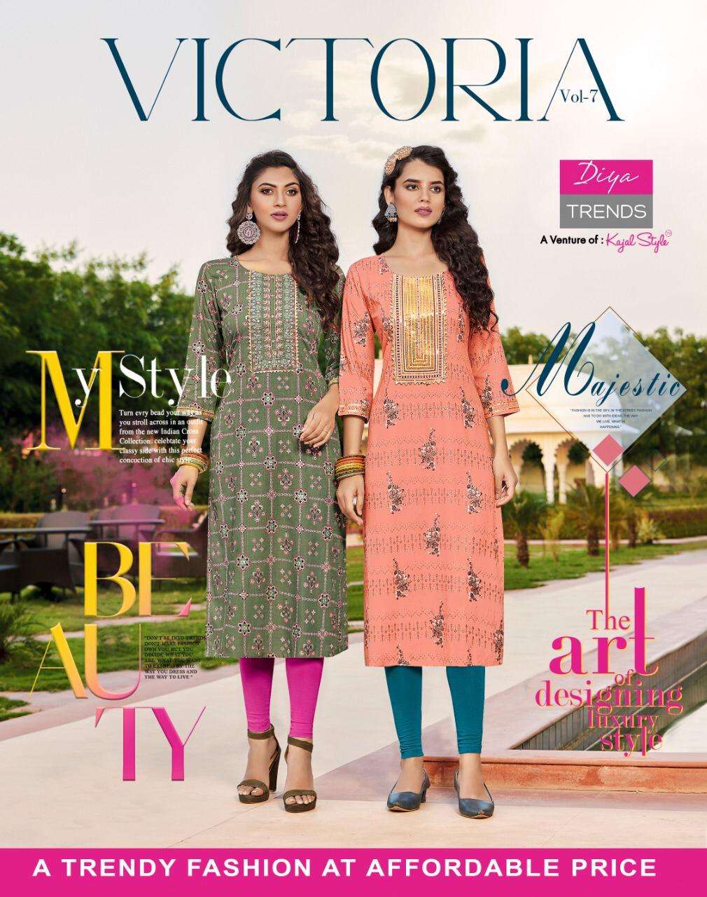 VICTORIA VOL 7 BY DIYA TRENDS BRAND - CLASSY REYON FOIL PRINTED STRAIGHT KURTI WITH FANCY EMBROIDERY...