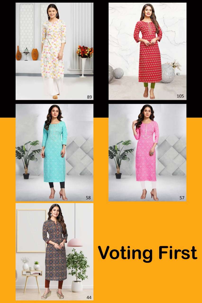 VOTING FIRST BY S3FOREVER BRAND - PURE COTTON CASUAL TRENDY PRINTED KURTI WITH JAIPURI PRINTS - WHOL...