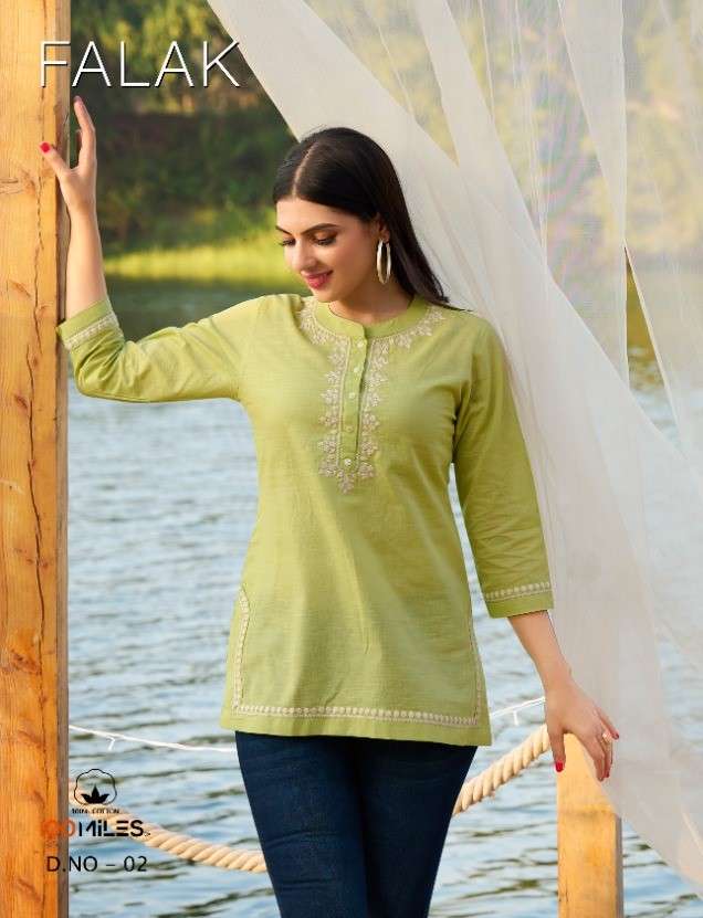 100 MILES - FALAK - PURE COTTON SLUB TOPS WITH FANCY LUCKNOWI EMBROIDERY WHOLESALER AND DEALER