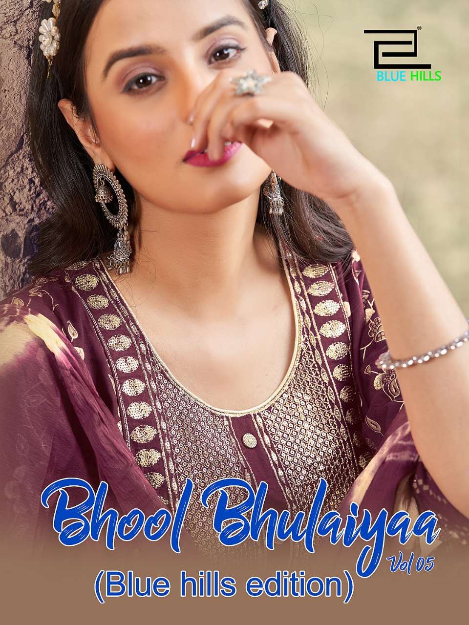 BHOOL BHULAIYAA VOL 5 BY BLUE HILLS BRAND PRESENTS RAYON 14 KG SEQUENCE NACK WORK KURTI WITH PANT AN...