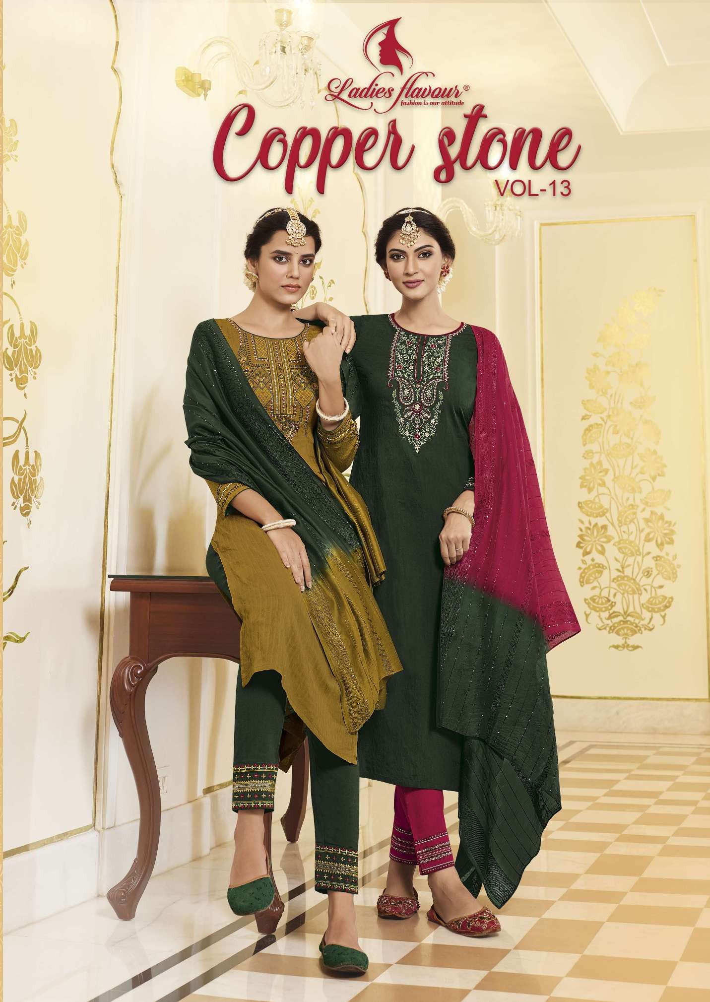 COPPER STONE VOL 13 BY LADIES FLAVOR BRAND PRESENTS PURE VISCOSE WITH EMBROIDERY AND HEAVY KHATLI WO...