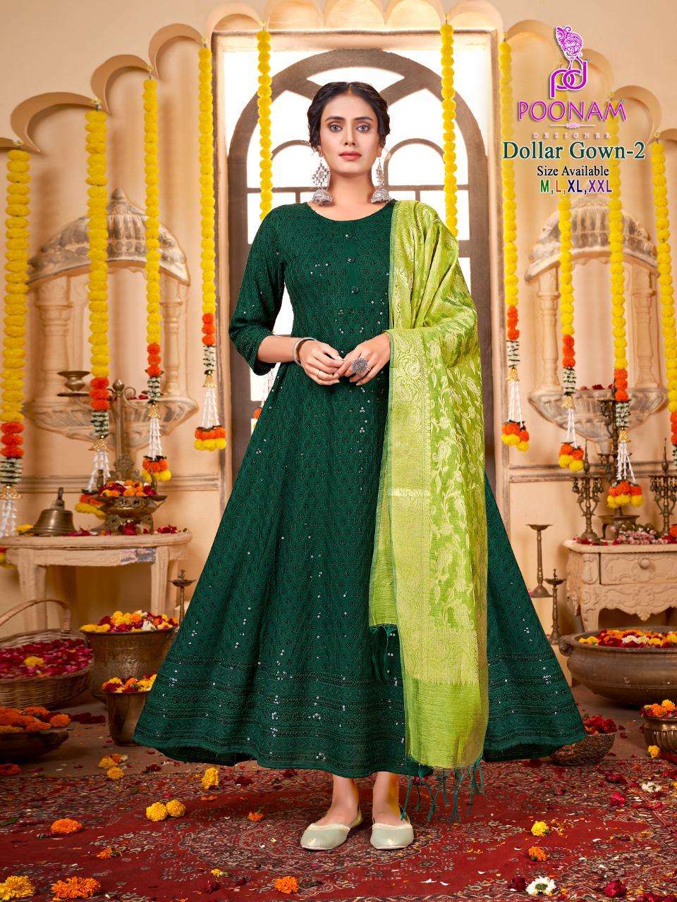 DOLLAR GOWN VOL-2 BY POONAM DESIGNER BRAND PRESENTS PURE RAYON CHIKAN WORK WITH TAI-BUTTON AND SEQUE...