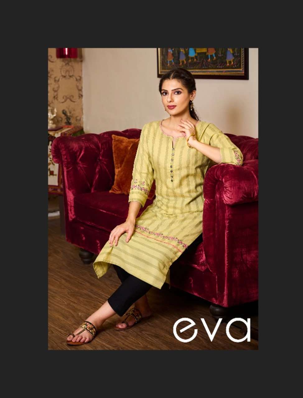 EVA BY 100MILES BRAND PRESENTS PURE SELF PATTERNED COTTON EMBROIDERED WORK KURTI WITH LACE AND 3/4TH...