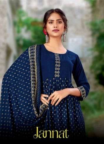 JINESH NX - JANNAT -  RAYON FOIL PRINT KURTI AND DUPATTA WHOLESALER AND DEALER