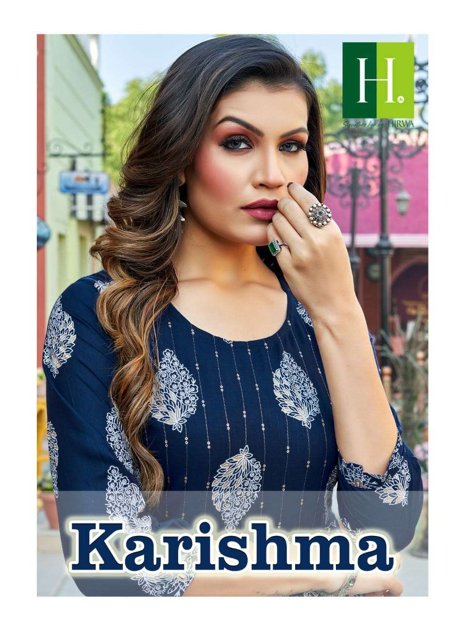 KARISHMA BY H.DOT(HIRWA) BRAND PRESENTS HEAVY RAYON SLUB PRINTED LONG GHERA KURTI WITH KASAB AND SEQ...