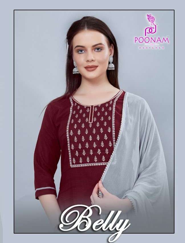 POONAM DESIGNER - BELLY -  VISCOSE EMBOIDERY WORK KURTI WHOLESALER AND DEALER 