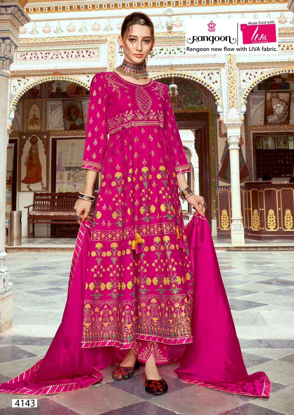 RANGOON - KASHTURI VOL 2 - RAYON PRINT WITH EMBROIDERY NECK AND MIRROR WORK WHOLESALER AND DEALER