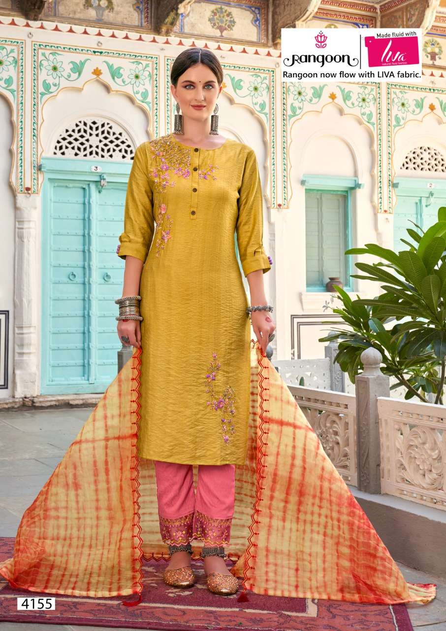 RANGOON - ROSE GOLD - PURE VISCOSE WITH FANCY FULL HAND WORK TOP WITH PANT AND FANCY DUPATTAWHOLESAL...