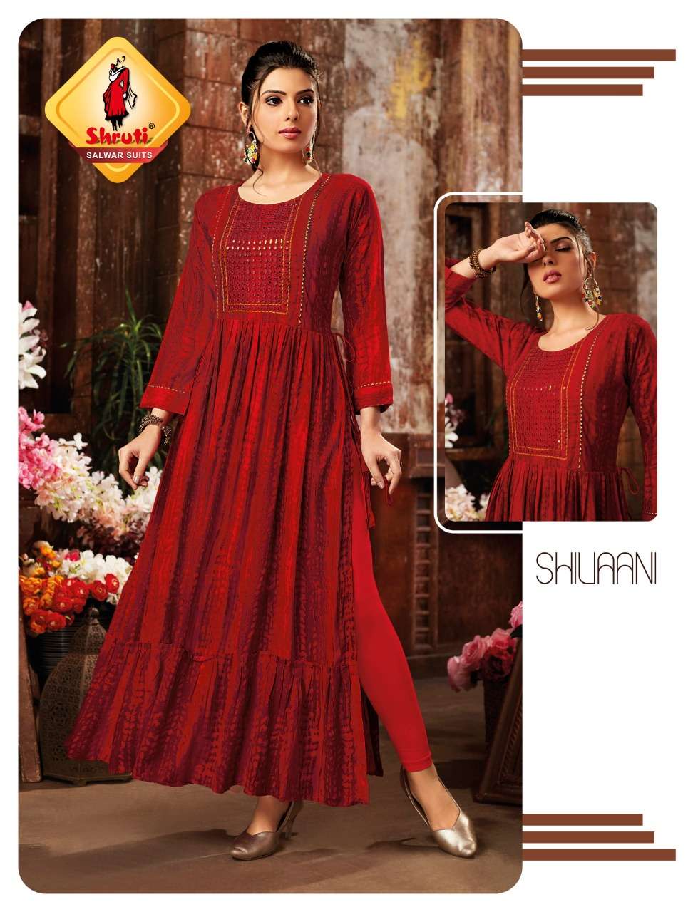 SHRUTI SUITS- SHIBORI VOL3- NAIRA CUT KURTI -SHIBORI PRINTED  RAYON- WHOLESALER AND DEALER