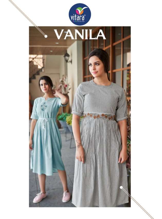 VANILA BY VITARA BRAND PRESENTS FELINA COTTON FANCY STYLISH KURTI - WHOLESALER AND DEALER