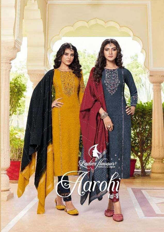 AAROHI VOL 9 BY LADIES FLAVOUR BRAND -  HEAVY CHINON WITH EMBROIDERY SEQUNCE WORK KURTI WITH CHINON ...