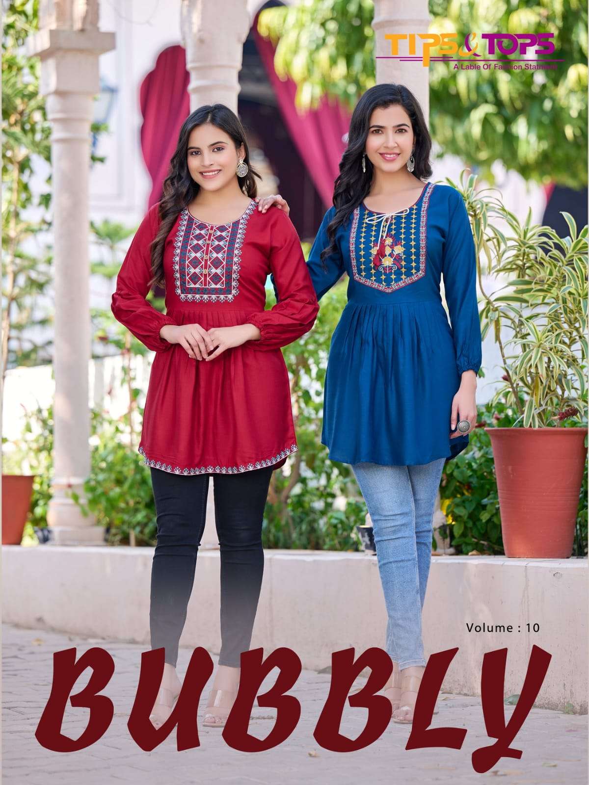 BUBBLY VOL 10 BY TIPS & TOPS BRAND - HEAVY REYON SLUB FANCY WESTERN SHORT EMBROIDERY WORK TOP WITH D...