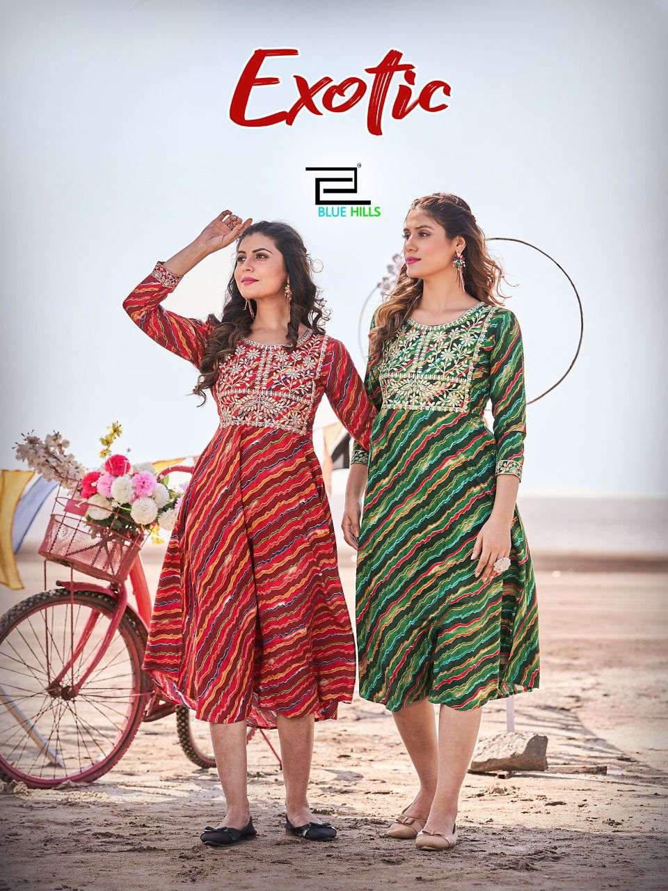 EXOTIC BY BLUE HILLS BRAND -  RAYON 14 KG MILL PRINT WITH JARI AND SEQUENCE WORK KURTI - WHOLESALER ...
