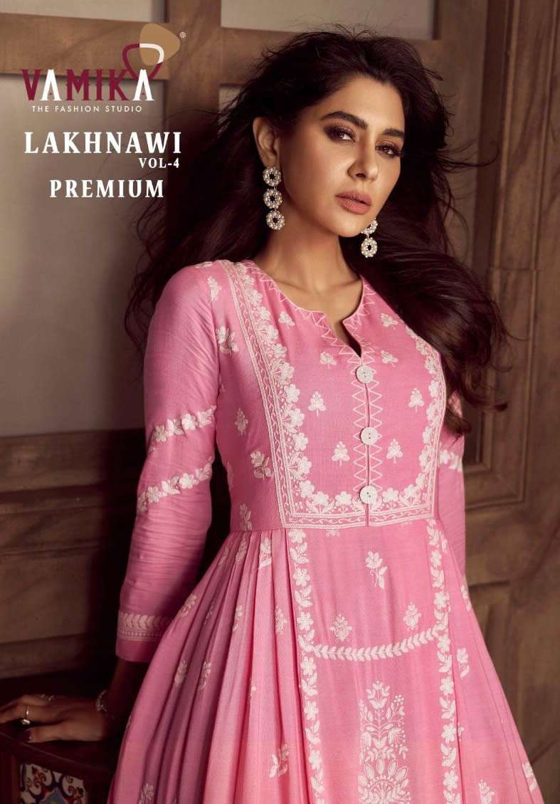 LAKHNAWI VOL 4 PRIMIUM BY VAMIKA BRAND – HEVY REYON NAYRA CUT LAKHNAWI WORK KURTI WITH HEVY REYON ...