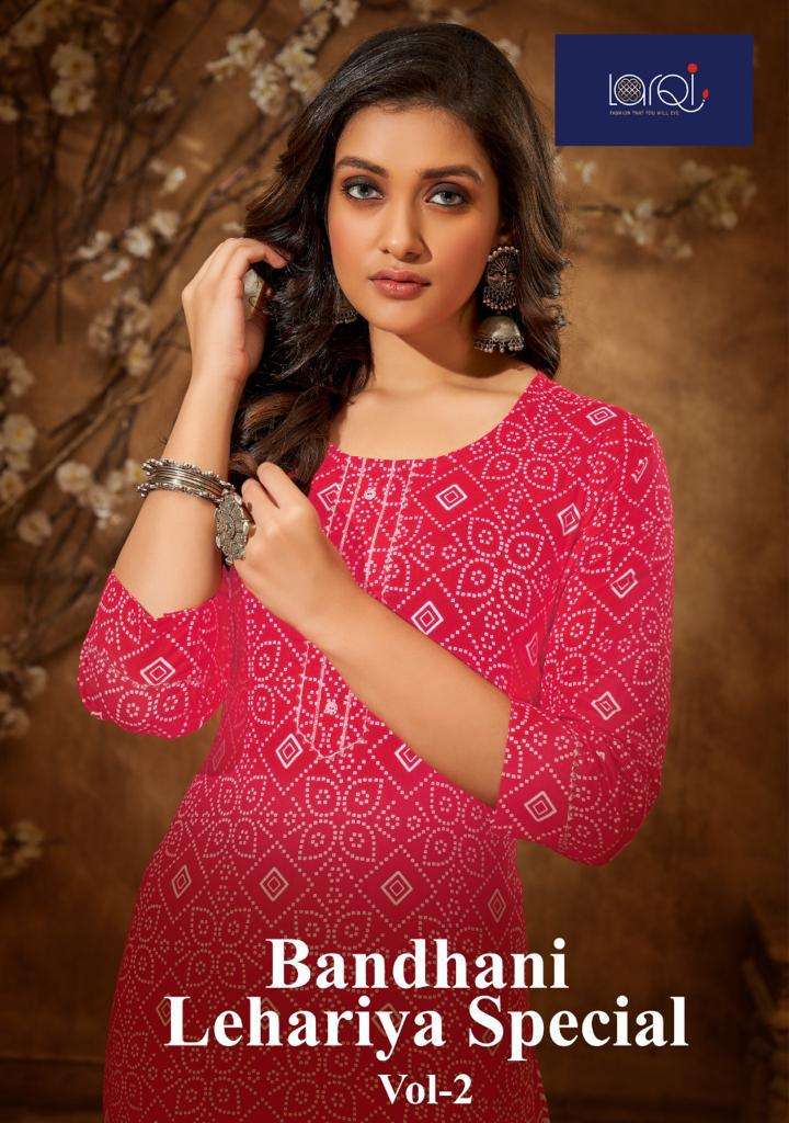 LARQI - BANDHNI LAHERIYA VOL 2 - CAMBRIC COTTON KURTI AND PANT WHOLESALER AND DEALER