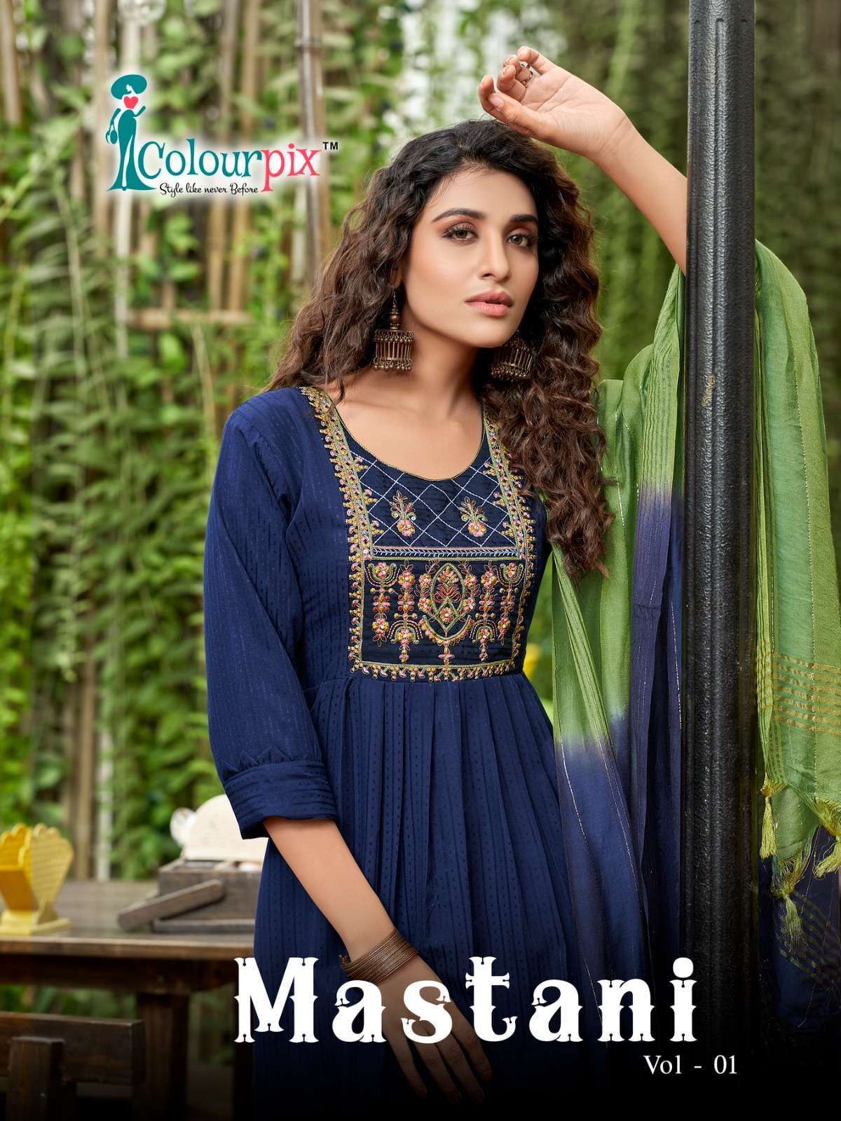 MASTANI VOL 1 BY COLOURPIX BRAND -  VISCOSE REYON NYRA CUT EMBROIDERY WORK AND WORK KURTI WITH REYON...