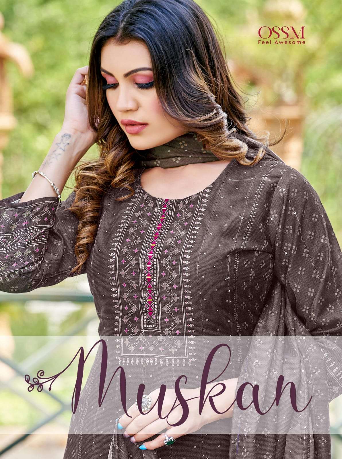 MUSKAN BY OSSM BRAND -  VISCOS SILK SEQUENCE DIGITAL PRINT MANUAL EMBROIDERY AND MIRROR WORK KURTI W...