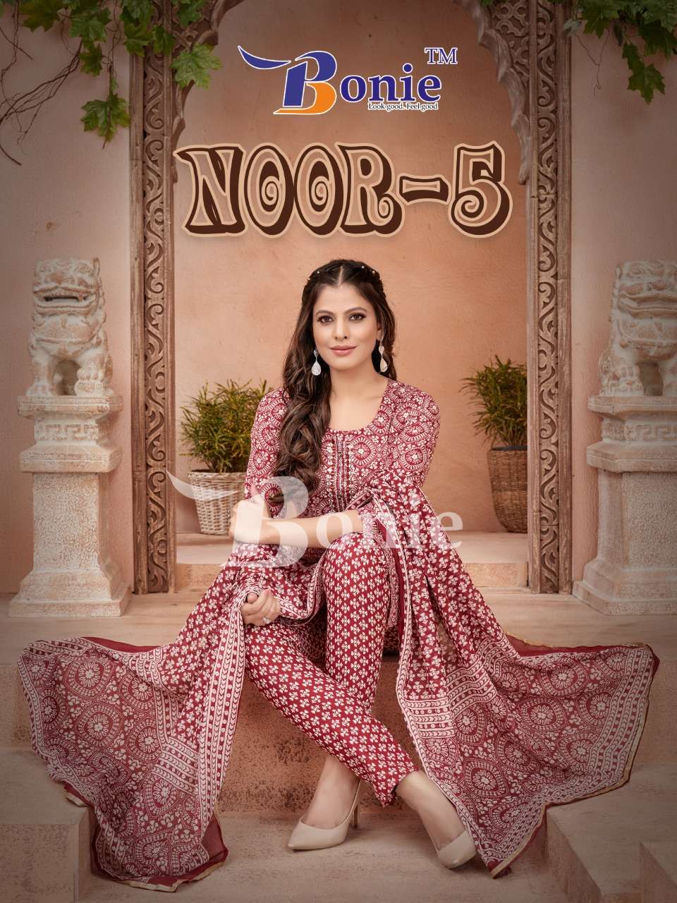  NOOR VOL 5 BY BONNIE BRAND - COTTON PROSIUM PRINTED THREADWORK KURTI PANT DUPATTA - WHOLESALER AND ...