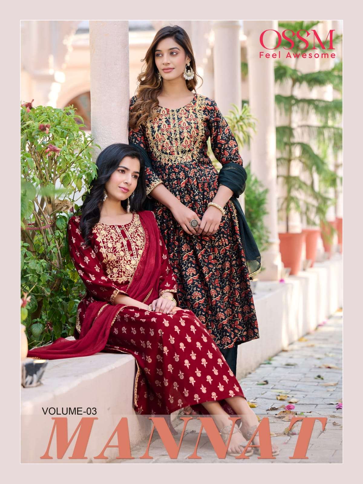 OSSM - MANNAT VOL 3 - PRIMIUM CHANDERI MODEL PRINT KURTI AND PANT WITH CHION DUPATTA 