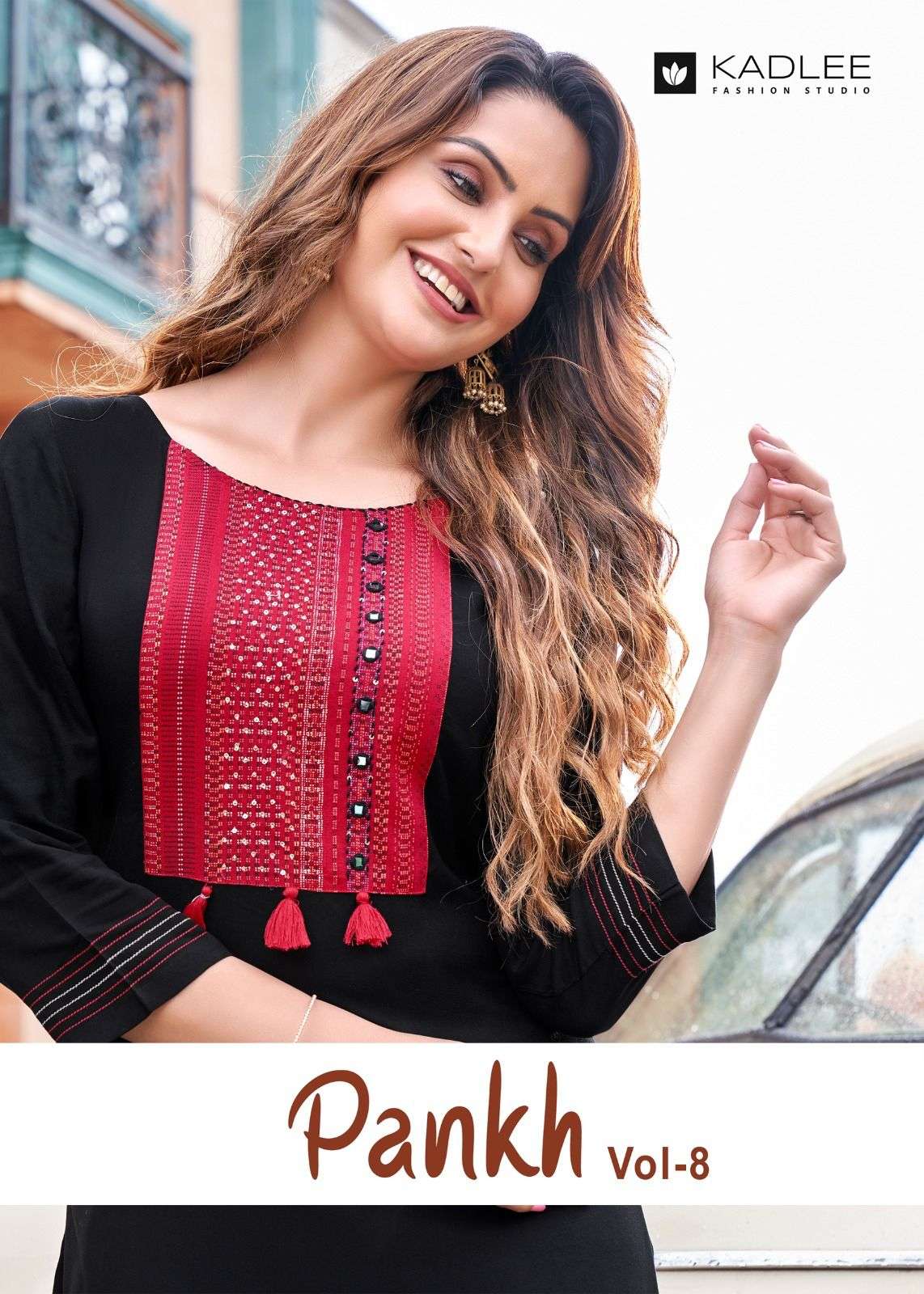  PANKH VOL 8 BY KADLEE BRAND - HEAVY RAYON HANDWORK AND EMBROIDERY WORK KURTI WITH  RAYON PRINTED PL...