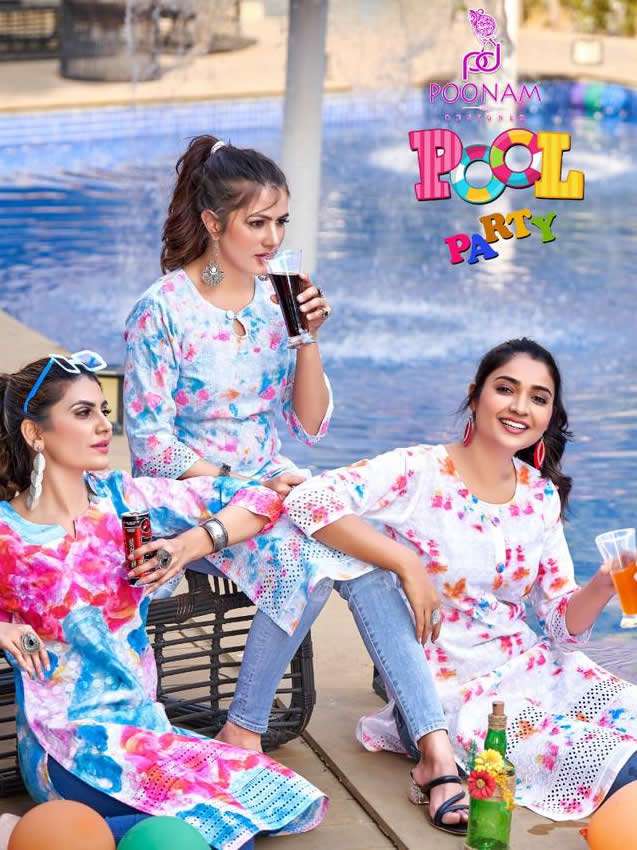 POOL PARTY BY POONAM DESIGNER BRAND - PURE COTTON FRANT, BACK & SLEEV FULL CHIKAN WORK WITH DIGITAL ...