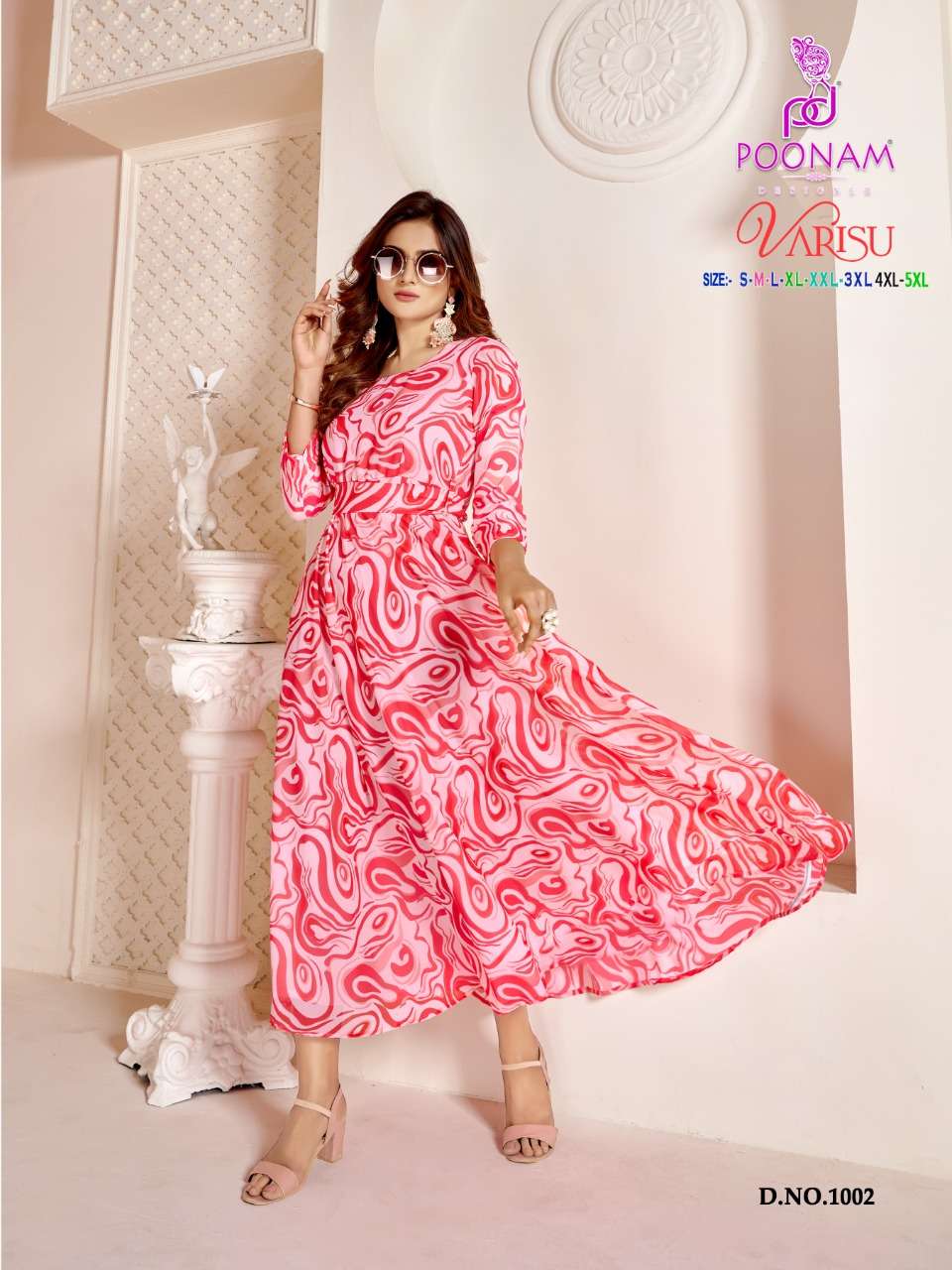 POONAM DESIGNER-  VARISU - GEORGETTE PRINTED -GOWN WITH BELT AND LONG FANCY KURTI  WHOLESALER AND DE...