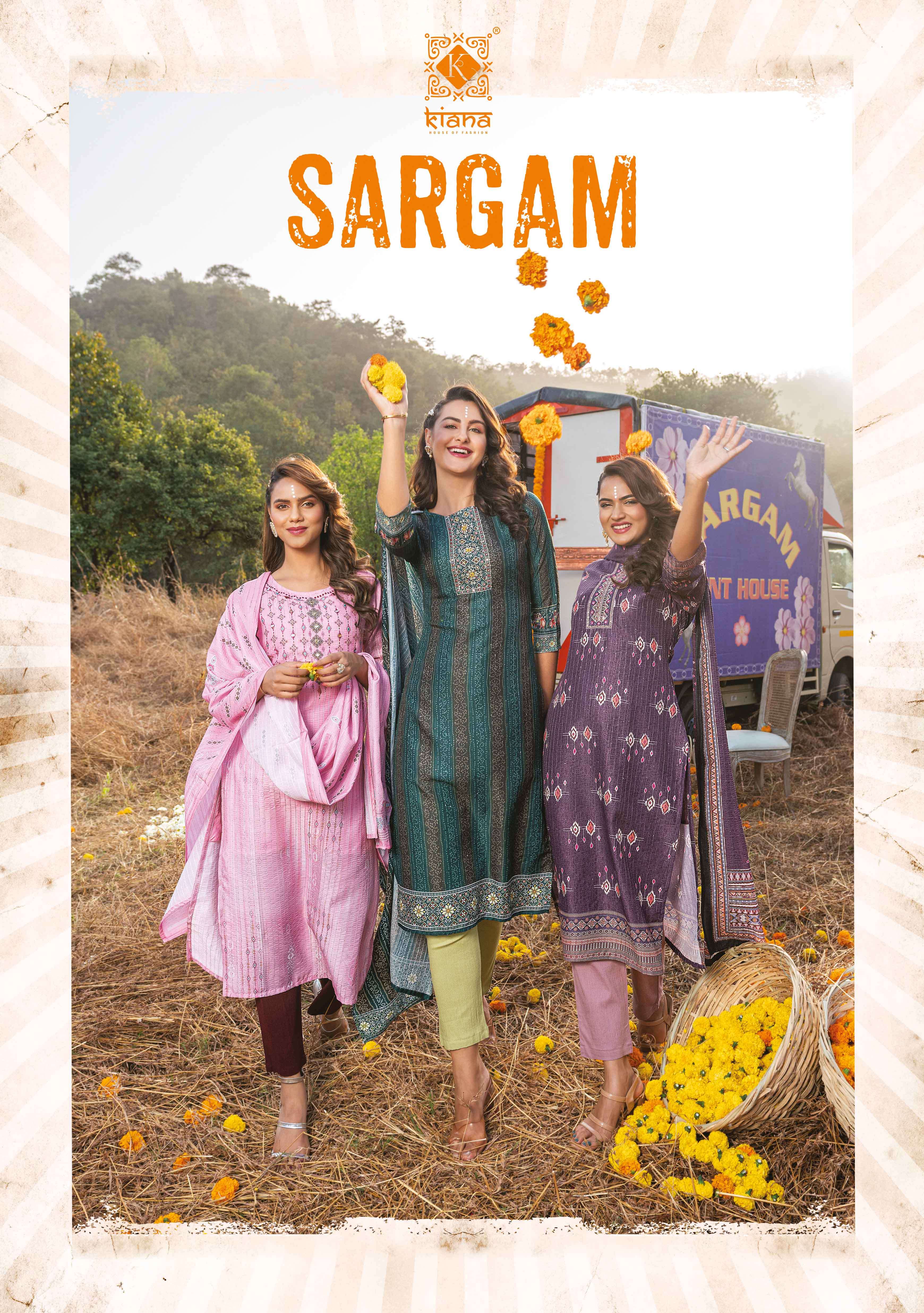 SARGAM BY KIANA BRAND -  MUSLIN CROSET DIGITAL PRINTED KHATLI WORK KURTI WITH  COMFORTABLE LYCRA PEN...