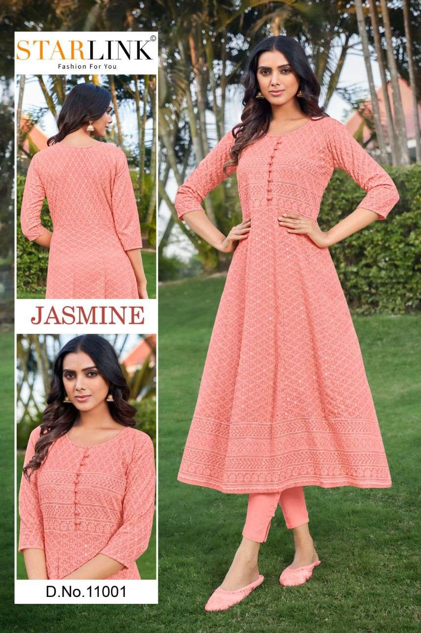 STAR LINK- JASMINE- RAYON SHIFFLI WITH FLAIR KURTI- GOWN FANCY KURTI- WHOLESALER AND DEALER