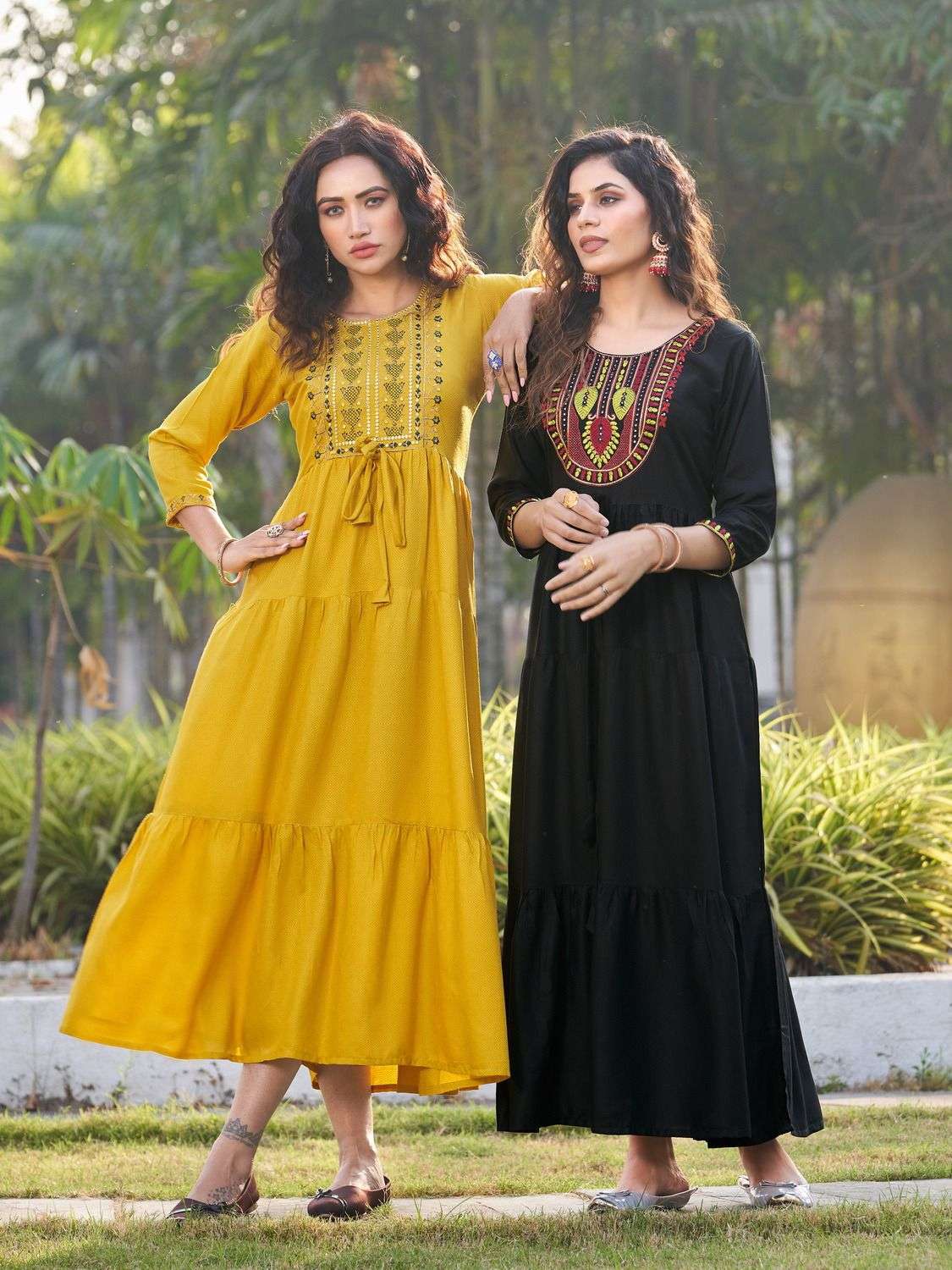 SUN BURN BY  BLUE HILLS BRAND - VISCOSE DOBBY LONG GOWN WITH STYLES EMBROIDERY WORK KURTI - WHOLESAL...